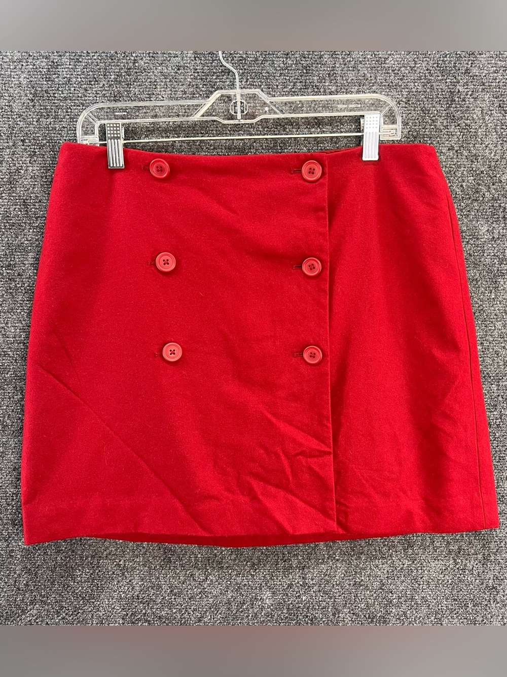 Vintage Ann Taylor Wool Skirt 14P Petite Maroon Red Wrap Double Button Retro Y2K
